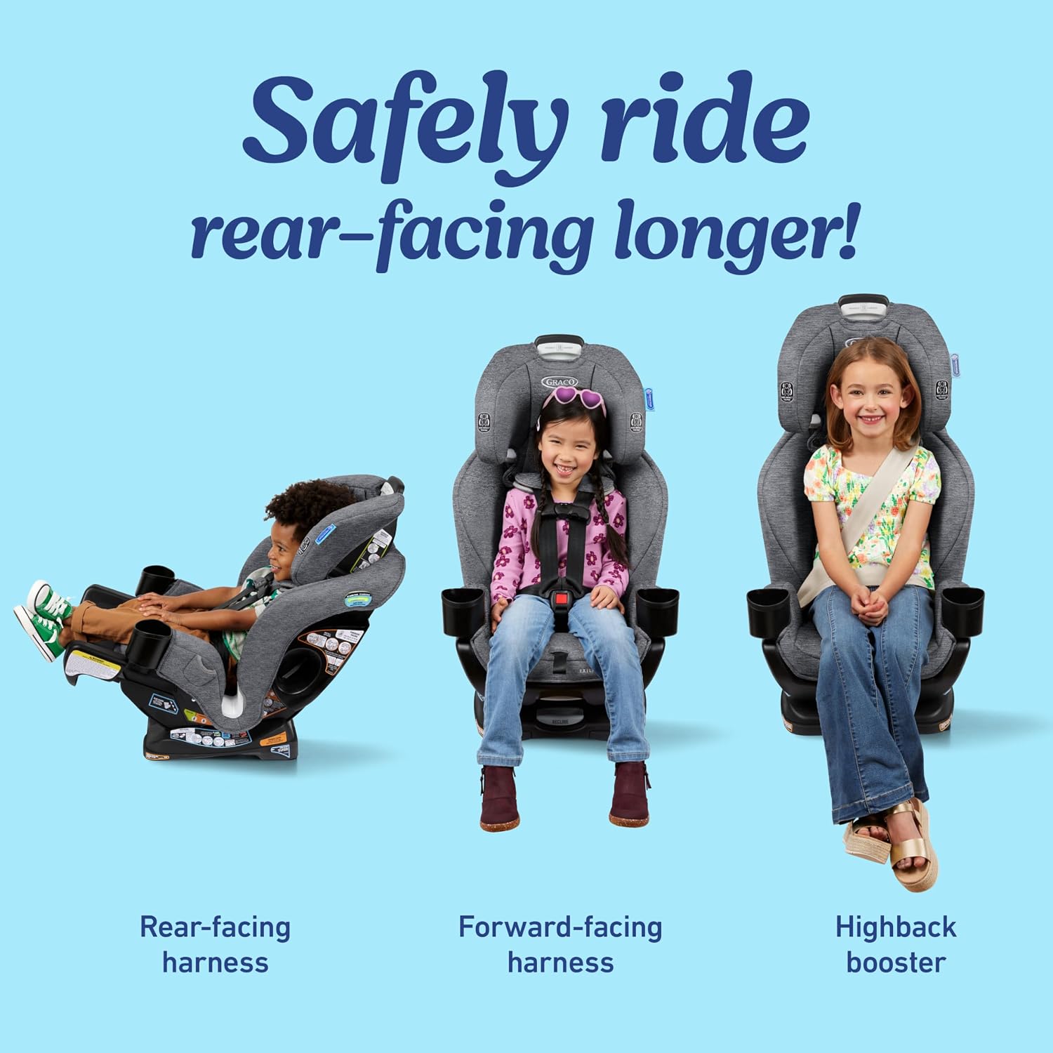 Graco Extend2Fit 3-in-1 Convertible Car Seat, 3 Modes – Rear Facing, Forward Facing Baby Car Seat and Highback Booster Seat, Adjustable Extension Panel for Extra Legroom