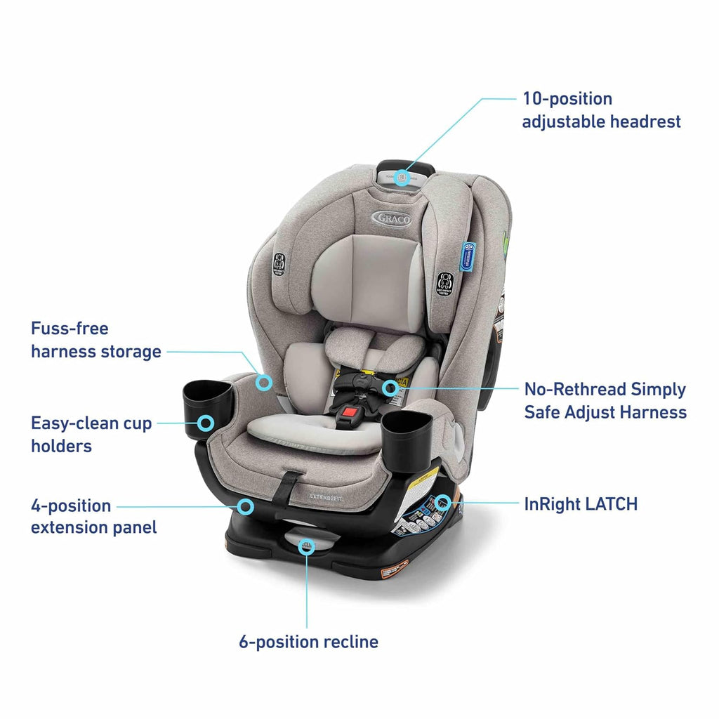 Graco Extend2Fit 3-in-1 Convertible Car Seat, 3 Modes – Rear Facing, Forward Facing Baby Car Seat and Highback Booster Seat, Adjustable Extension Panel for Extra Legroom