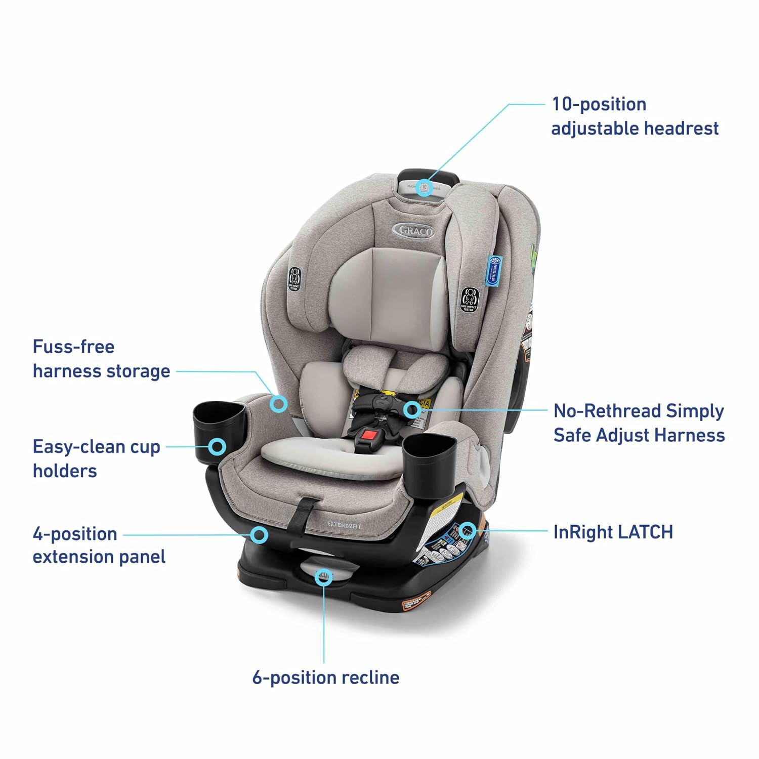 Graco Extend2Fit 3-in-1 Convertible Car Seat, 3 Modes – Rear Facing, Forward Facing Baby Car Seat and Highback Booster Seat, Adjustable Extension Panel for Extra Legroom